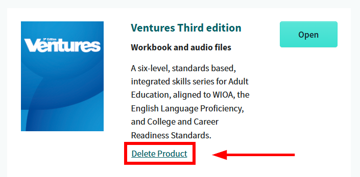 screenshot showing the delete product tab