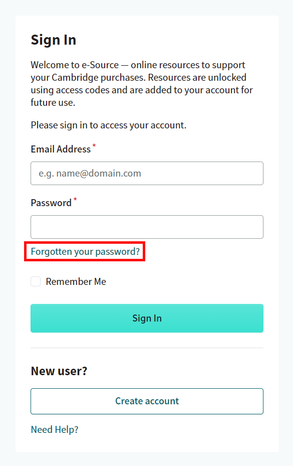 screenshot showing where to click if you have forgotten your password