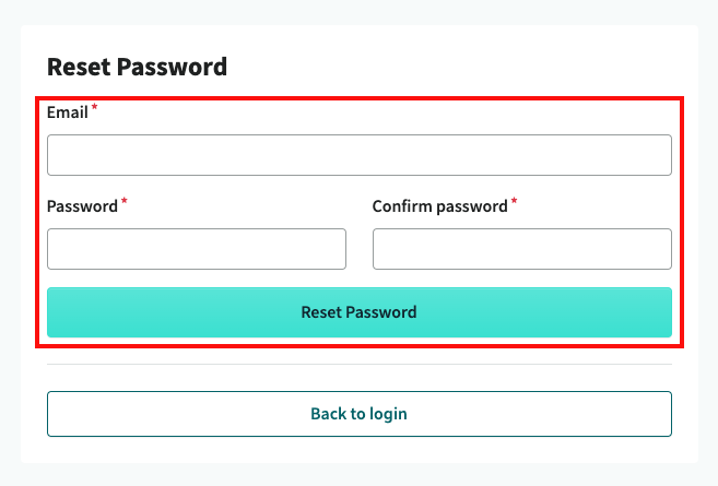 screenshot showing the reset password box