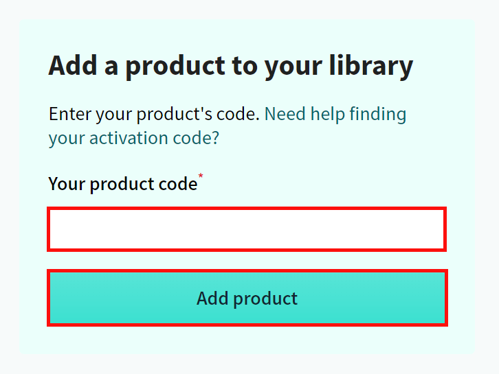 screenshot showing where to enter an activation code