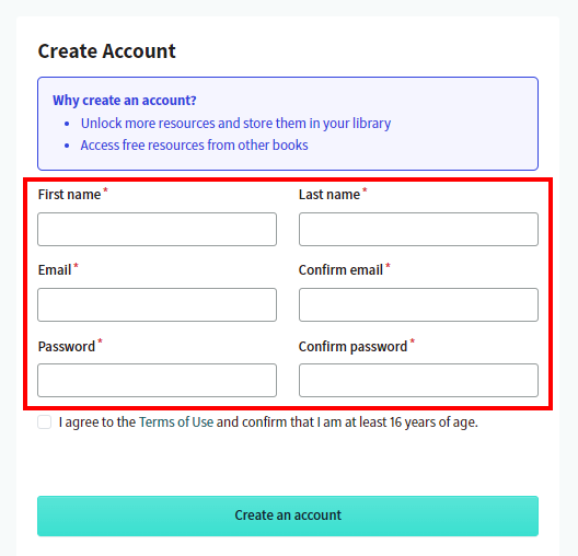 screenshot showing where to enter personal information when creating an account
