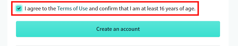 screenshot showing where to click to accept the terms of use