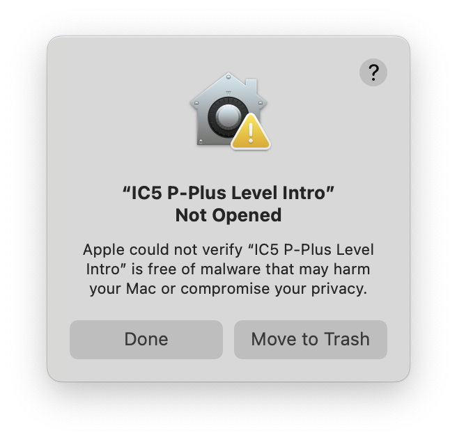 screenshot showing an ICP P-Plus Level Intro Not Opened error message