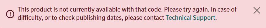 screenshot showing the this product is not currently available with that code error message
